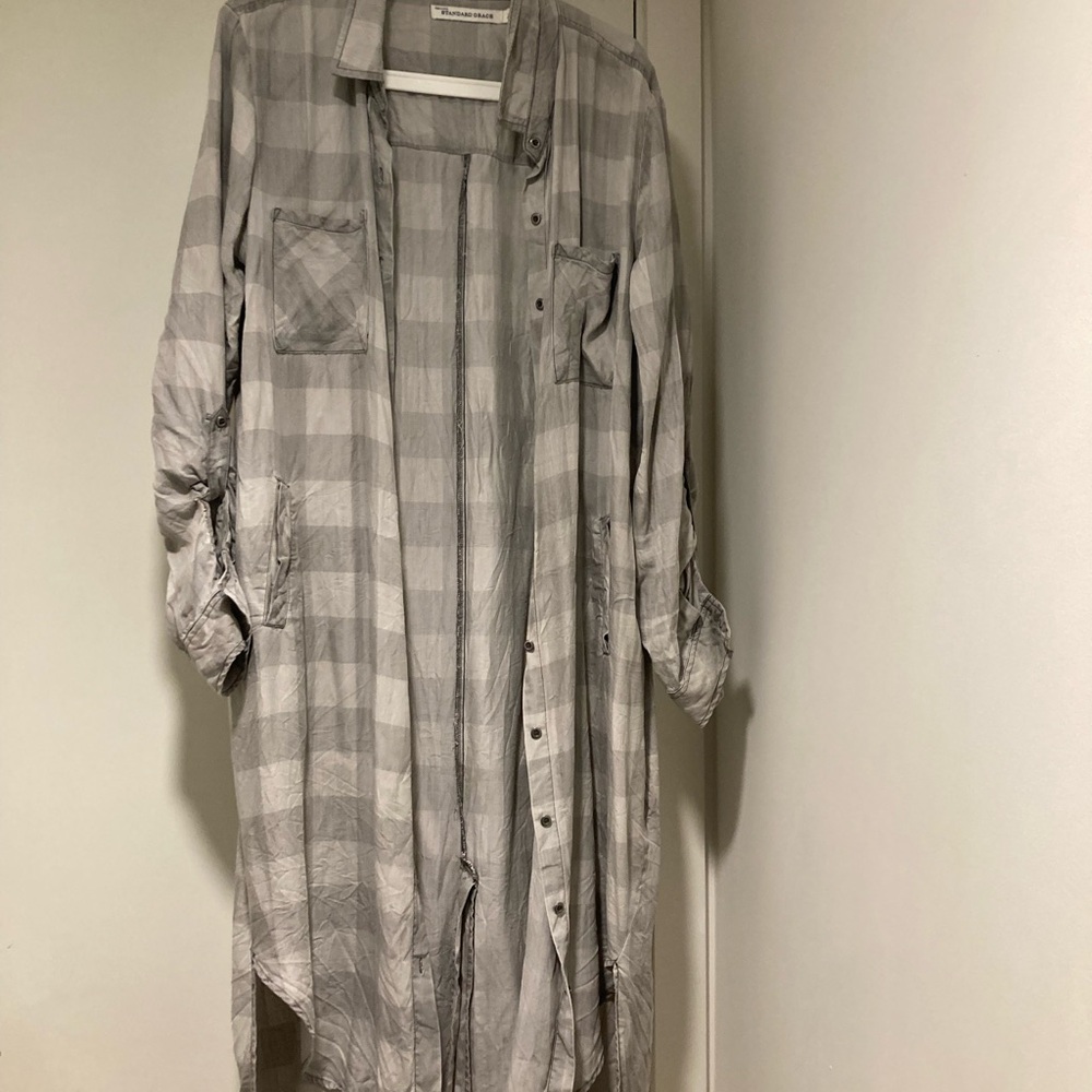 Gray Checkered button up maxi dress